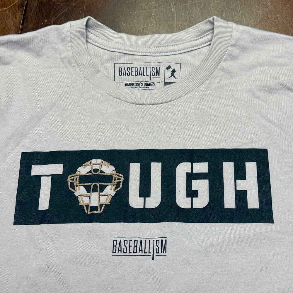 Baseballism T-Shirt Mens L Gray Tough Catchers Mask Graphic Tee